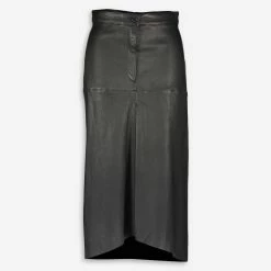 Ventcouvert Black Leather Midi Skirt