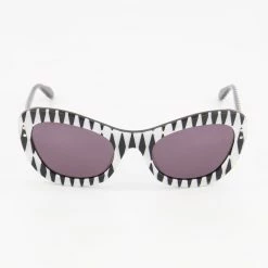 Moschino Black & White Striped Round Sunglasses