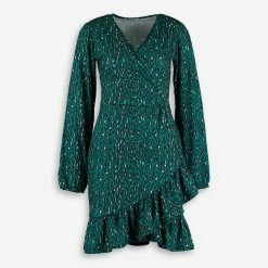 Gini London Green Leopard Patterned Jersey Wrap Dress
