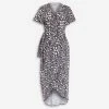 Gini London Black Animal Printed Wrap Midi Dress -Women's Holiday Shop 15612774 large wl 01