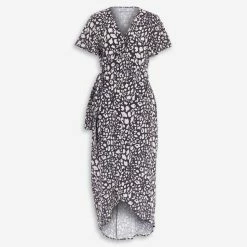 Gini London Black Animal Printed Wrap Midi Dress