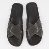 Guess Black Branded Cross Strap Flat Sandals