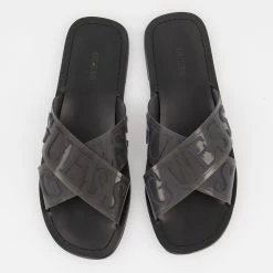Guess Black Branded Cross Strap Flat Sandals