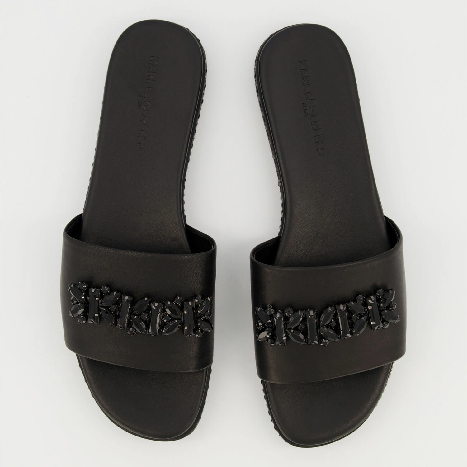 Karl Lagerfeld Black Leather Bijou Sliders 3 Karl Lagerfeld Black Leather Bijou Sliders