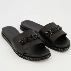Karl Lagerfeld Black Leather Bijou Sliders 5 Karl Lagerfeld Black Leather Bijou Sliders -Women's Holiday Shop 25548126 large wl 02