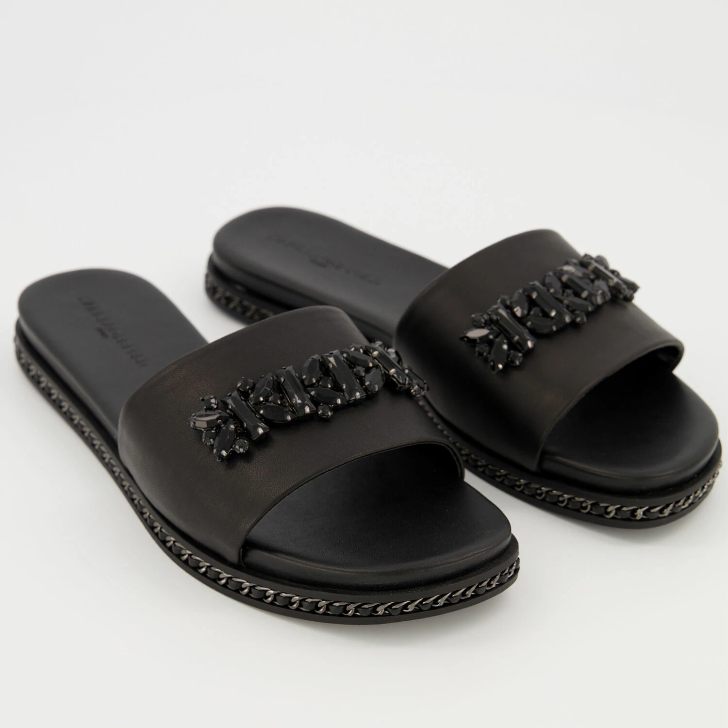 Karl Lagerfeld Black Leather Bijou Sliders 4 Karl Lagerfeld Black Leather Bijou Sliders - Image 2