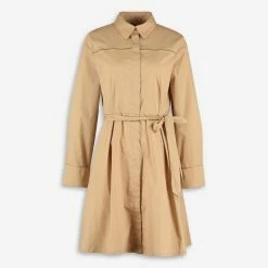 DKNY Khaki Pleated Shirt Midi Dress