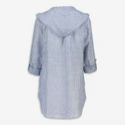 Forcynthia Blue & White Striped Linen Blend Beach Top -Women's Holiday Shop 51226602 large wl 02