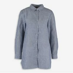 Forcynthia Blue & White Striped Longline Shirt