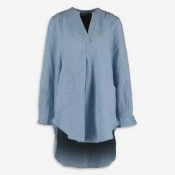 Forcynthia Blue Linen Blend Beach Shirt