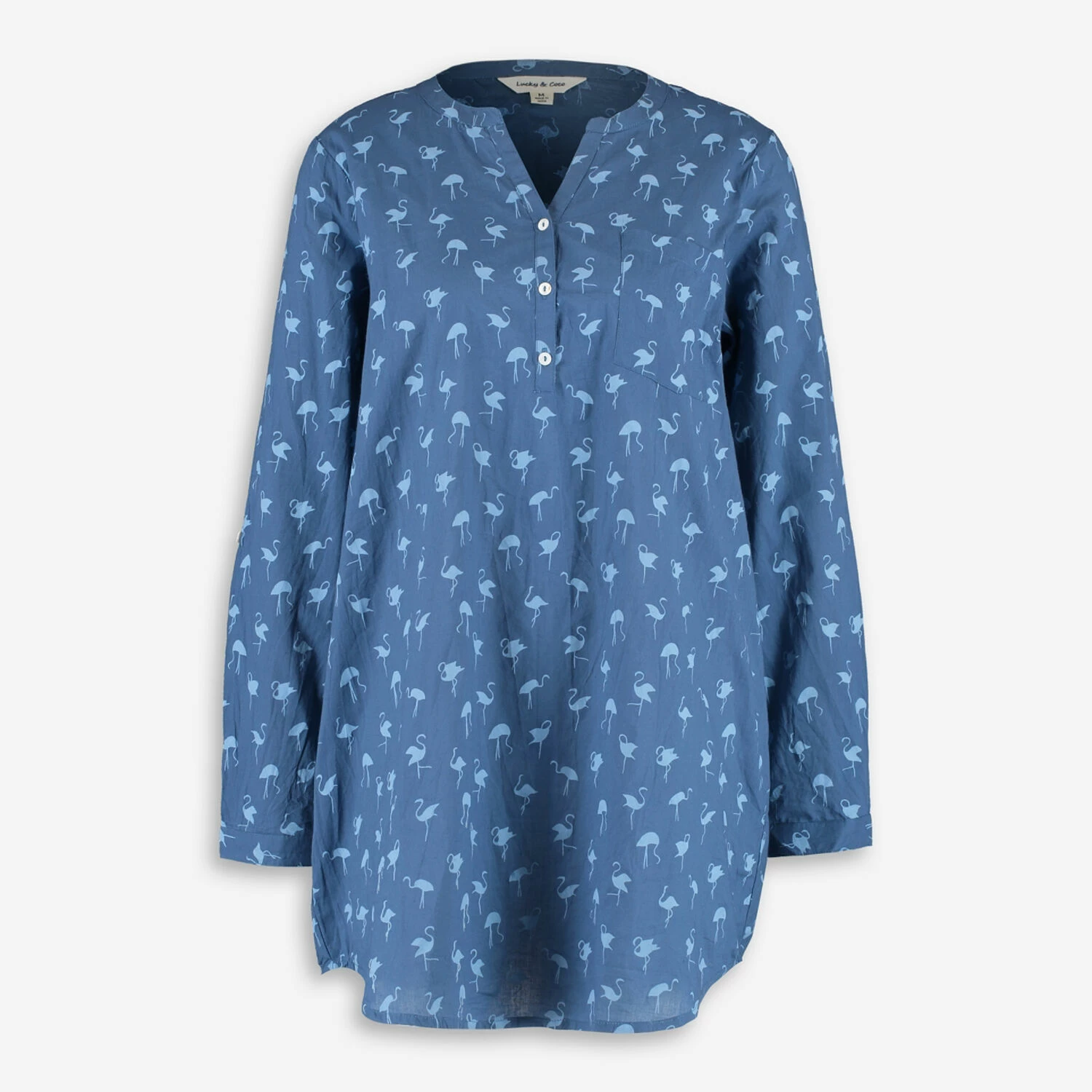 Lucky & Coco Blue Flamingo Pattern Beach Shirt 3 Lucky & Coco Blue Flamingo Pattern Beach Shirt