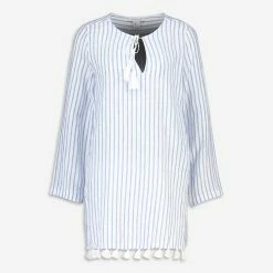 Rachel Zoe Blue & White Striped Linen Blend Beach Top