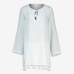 C&C California Light Blue Striped Linen Blend Beach Shirt