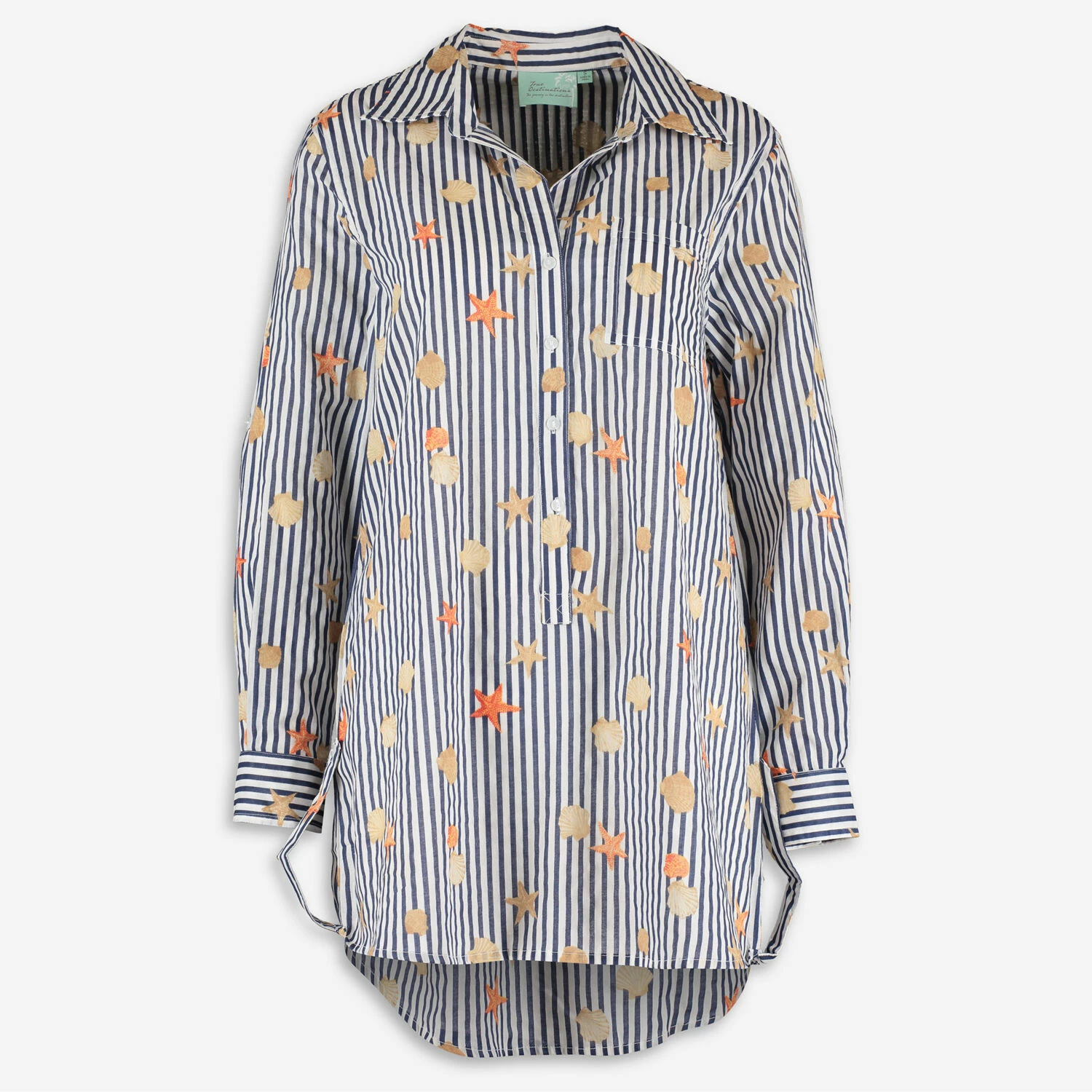 True Destinations Navy Striped Seashells Long Sleeve Beach Top 3 True Destinations Navy Striped Seashells Long Sleeve Beach Top