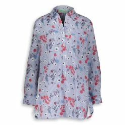 True Destinations Blue & White Striped Floral Pattern Beach Shirt