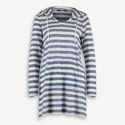 DKNY Gulf Blue Striped Longline Hoodie