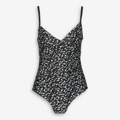 DKNY Black & White Animal Pattern Tummy Control Swimsuit