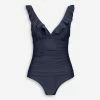 DKNY Navy Ruffled Ruched Swimsuit