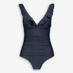 DKNY Navy Ruffled Ruched Swimsuit