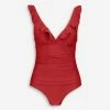 DKNY Red Ruffle Shirred Waist Swimsuit