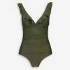 DKNY Moss Green Ruffle Shirred Waist Swimsuit -Women's Holiday Shop 51237444 large wl 01