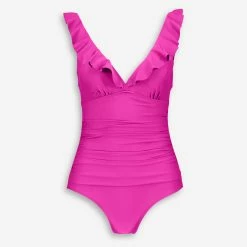 DKNY Electric Berry Ruffle Shirred Waist Swimsuit