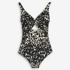 DKNY Cream & Black Animal Patterned Swimsuit