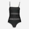 DKNY Black Mesh Stripe Swimsuit -Women's Holiday Shop 51239692 large wl 01