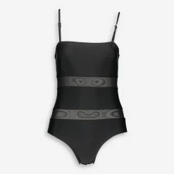 DKNY Black Mesh Stripe Swimsuit