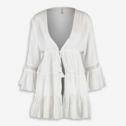 Raviya White Drawstring Beach Coverup