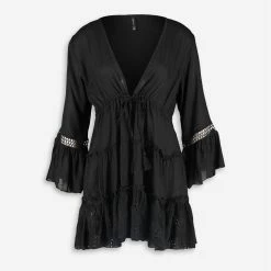Raviya Black Crochet Beach Cover Up