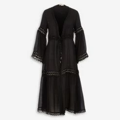 Elan Black Lace Midi Sleeve Kimono