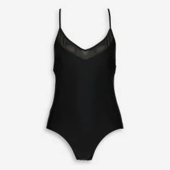 French Connection Black Mesh V Neck Swimsuit