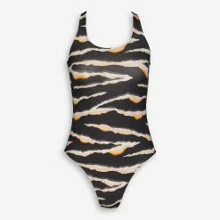 French Connection Black & Orange Animal Patterned Swimsuit