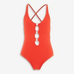 Michael Kors Red Seersucker Swimsuit