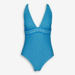 Michael Kors Cyan Blue Plunge Swimsuit