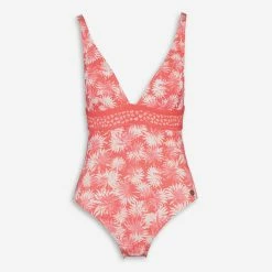 Michael Kors Orange & White Palm Leaf Swimsuit