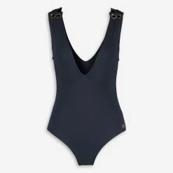 Michael Kors Navy V Neck Plunge Eyelet Swimsuit