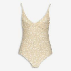 Billabong Cream & White Ribbed Patterned Swimsuit