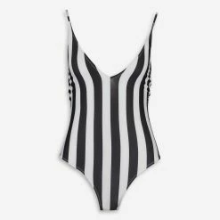 Guess Black & White Striped Swimsuit