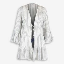 Blue Island White & Navy Striped Cover Up