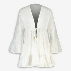 Blue Island White Long Sleeve Mini Dress