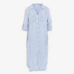 Blue Island Blue & White Striped Roll Tab Shirt Maxi Dress