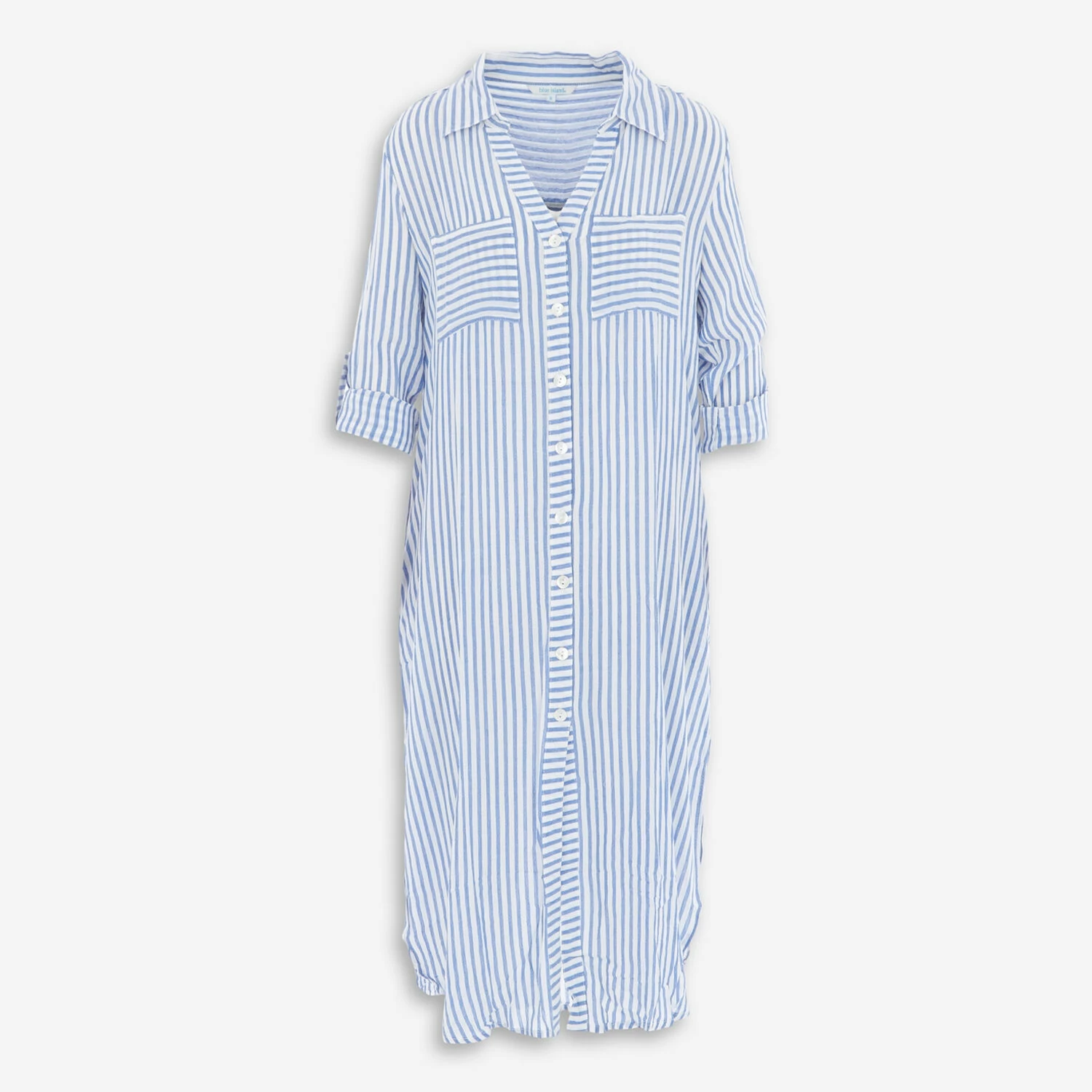 Blue Island Blue & White Striped Roll Tab Shirt Maxi Dress 3 Blue Island Blue & White Striped Roll Tab Shirt Maxi Dress