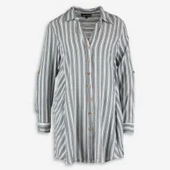 Club Z Collection Blue & White Striped Roll Tab Shirt