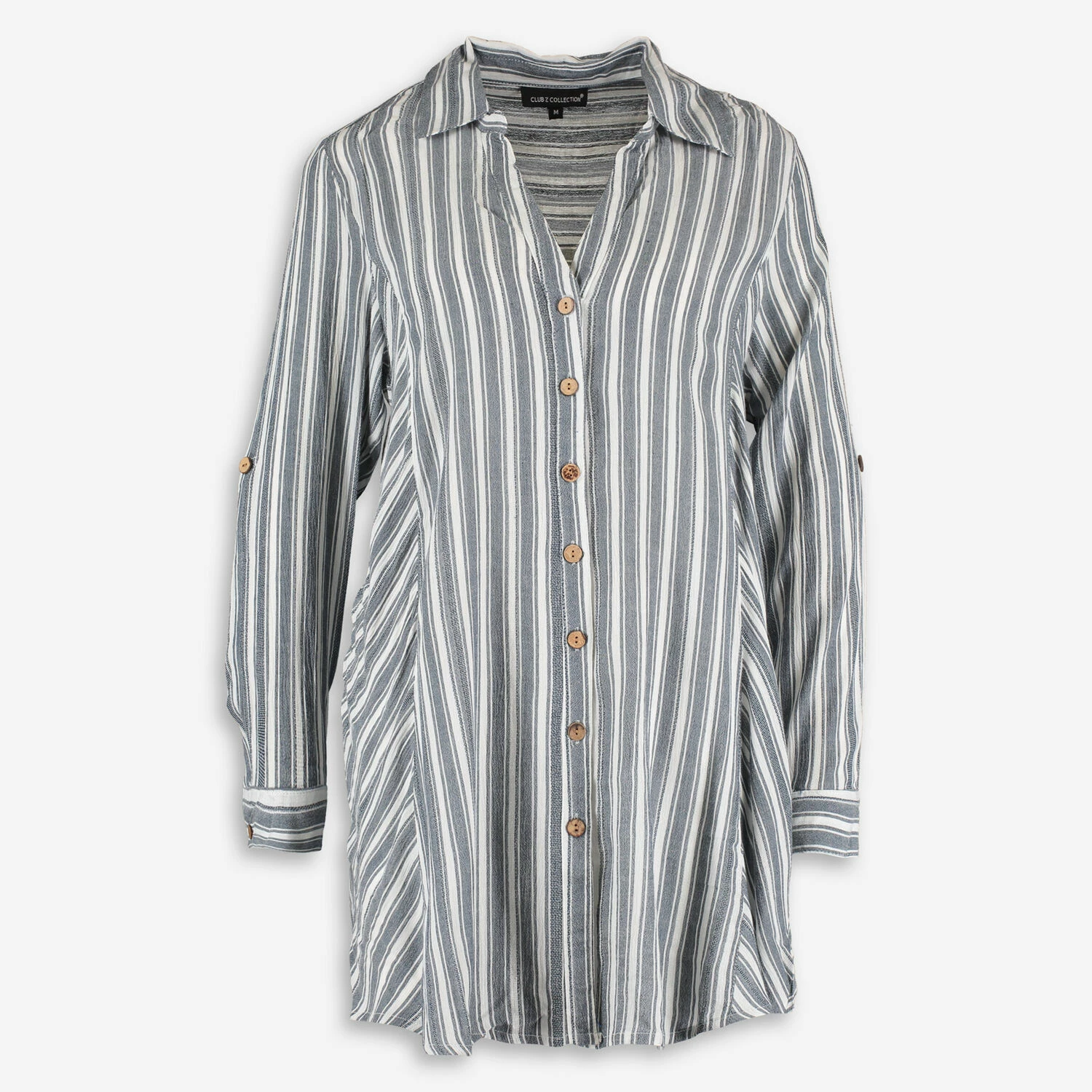 Club Z Collection Blue & White Striped Roll Tab Shirt 3 Club Z Collection Blue & White Striped Roll Tab Shirt