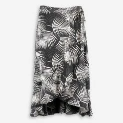 BCBG Max Azria Black & White Palm Leaf Midi Skirt